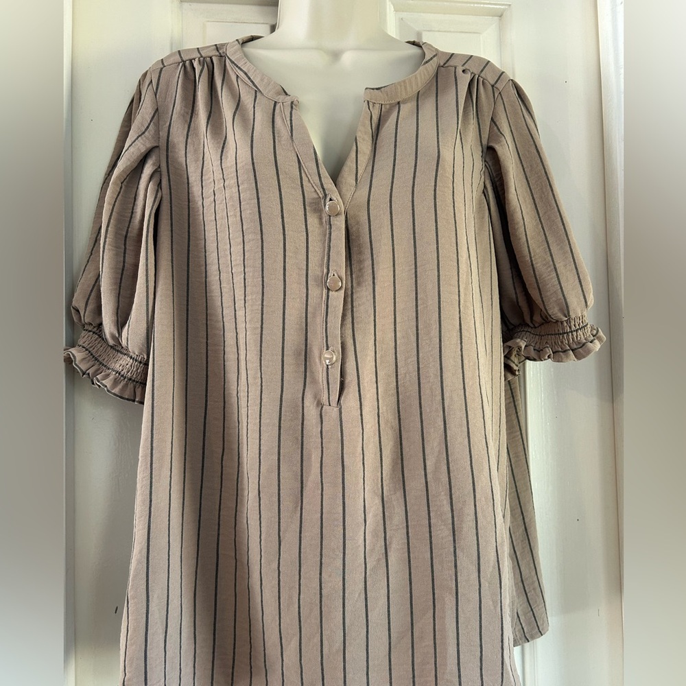 NYC Beige and Black Striped Blouse